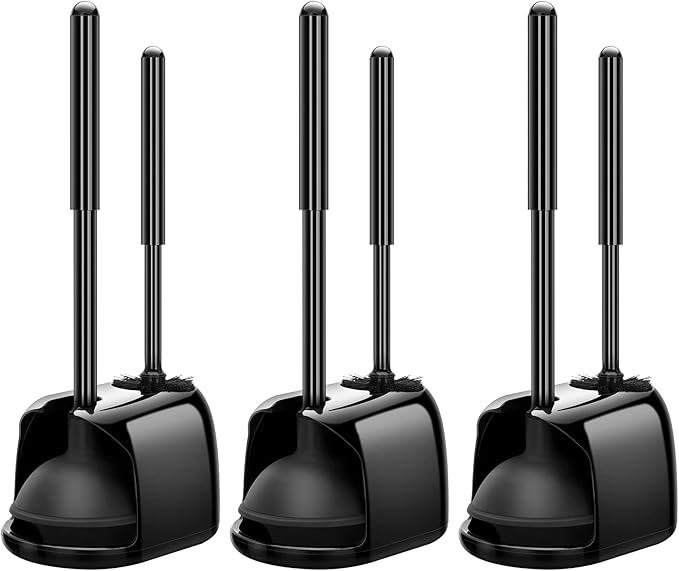 SetSail Toilet Brush and Plunger Set, 3 Pack Toilet Plungers for Bathroom with Holder Heavy Duty Toilet Bowl Brush and Holder Hidden for Deeply Cleaning - Black