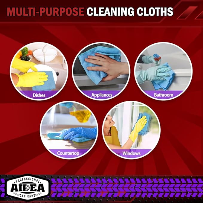 AIDEA Microfiber Cleaning Cloth Blue 20PK, Microfiber Towels for Cars, Premium Car Cloths, Dusting Cloth Lint Free Cleaning Rags for SUVs, House, Kitchen, Window, Workshops,12×12"
