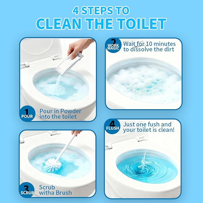 2025 New Toilet Cleaner - Self Activating Cleaning Powder, Septic-Safe Powerful Foaming Toilets Bowls Cleaner, Deep Cleaning (6 Bags Each 30g)