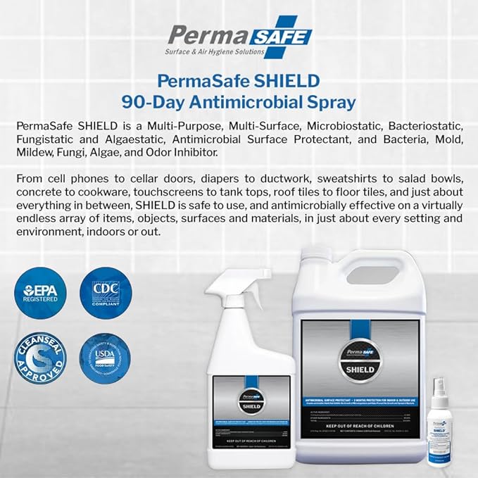 PermaSafe SHIELD, 90-Day Antimicrobial Surface Protectant; Mold, Mildew, Fungi, Algae and Odor Inhibitor, and More. (32 Oz.)