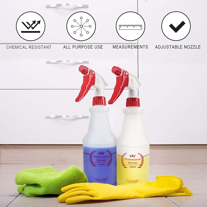 Plastic Spray Bottle 2 Pack, 32 Oz, All-Purpose Heavy Duty Spraying Bottles Leak Proof Mist Empty Water Sprayer for Cleaning Solution, Essential Oils, Hair, Planting, Pet with Adjustable Nozzle - Red