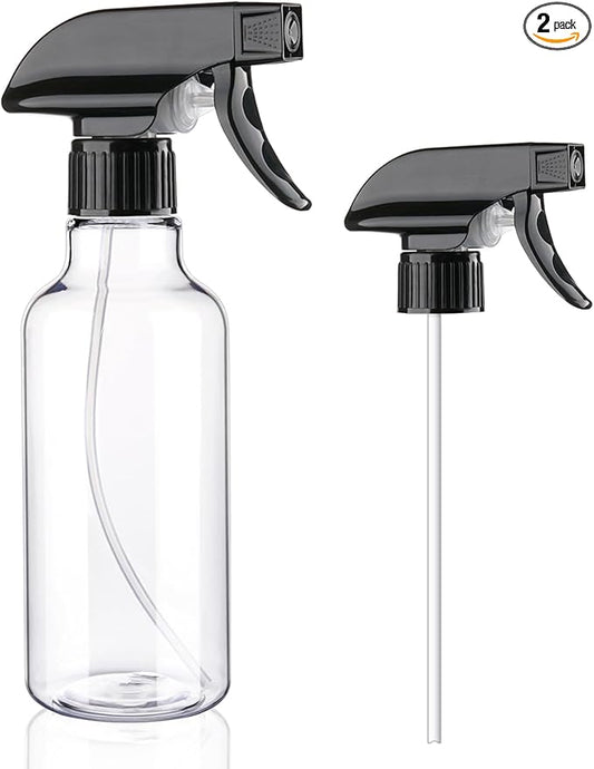Spray Bottles Plastic Spray Bottle for Hair Mist/Stream Heavy Duty Empty Spray Bottles for Cleaning Solutions, Plants, Cooking (12oz-Blackclear+nozzle)