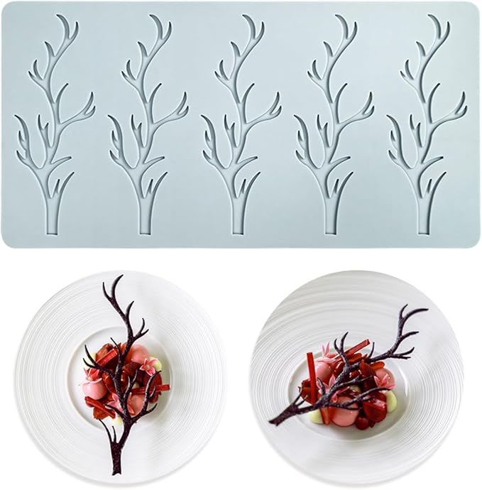 TUKE Tuile Mold 3D Branch Molds Silicone Tuile Fondant Molds Hollow Candy Lace Silicone Molds for Baking, Polymer Clay, Sugar Craft Dessert Cupcake Cake Decorating (Branch_9.52x4.92x0.12inch)