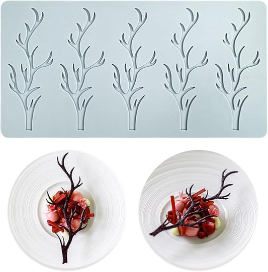 TUKE Tuile Mold 3D Branch Molds Silicone Tuile Fondant Molds Hollow Candy Lace Silicone Molds for Baking, Polymer Clay, Sugar Craft Dessert Cupcake Cake Decorating (Branch_9.52x4.92x0.12inch)