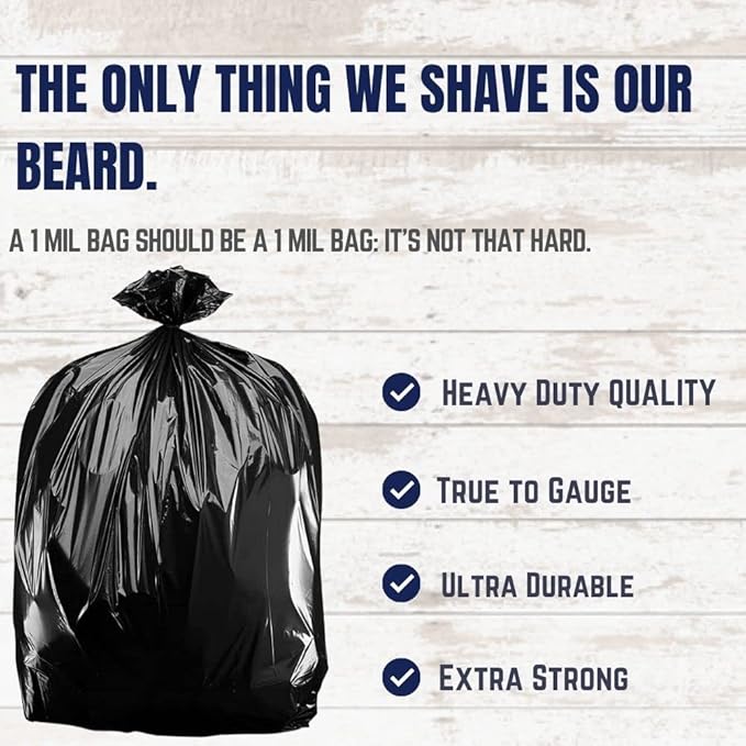 Plasticplace 32-33 Gallon Trash Bags │ 1 Mil │ Black Heavy Duty Garbage Can Liners │ 33” x 39” (100 Count)