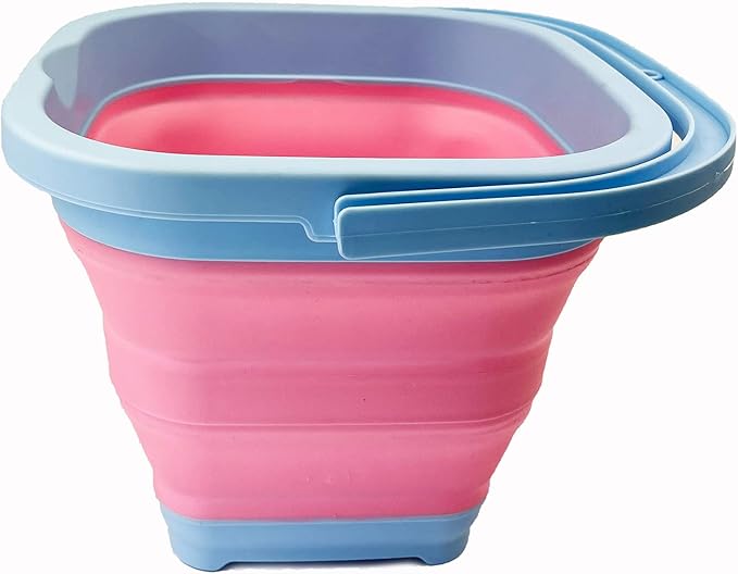 SAMMART Collapsible Rectangular Cleaning Bucket 5L (1.3 Gallon)- Foldable Camping Beach Sand Water Pot Pail- Portable Space Saving Tub for Household, Outdoor Car Washing (Cool Blue/Maglia Rosa)