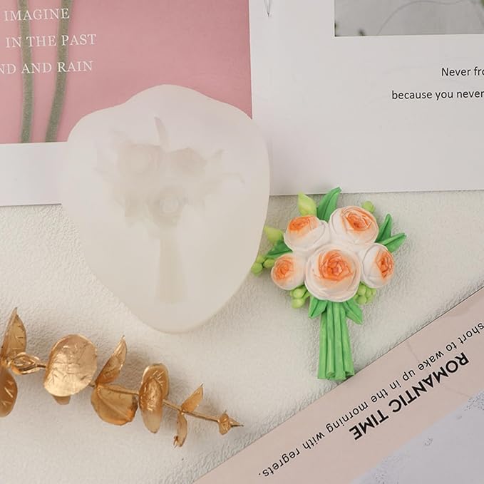 3D Flower Bouquet Candle Soap Silicone Molds Fondant Chocolate Candy Cake Decorating Mould Resin Clay Baking Pastry Tools (Peony)