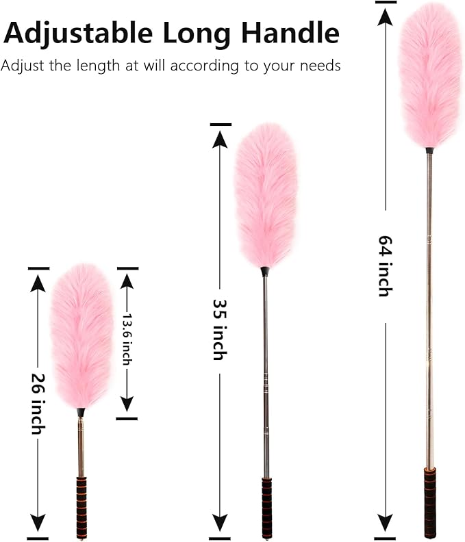 Lambs Wool Extendable Household Cleaning Duster 64" Wall Duster Cleaner with Stainless Steel Long Handle and Extension Pole for Cleaning High Ceiling Fan Interior Roof, Pink