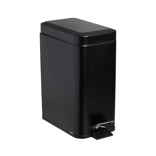 simplemade Rectangle Step Trash Can - 5 Liter / 1.3 Gallon - Stainless Steel Bathroom Trash Can | Small Trash Can with Lid | Office Trash Can | Garbage Can with Lid | Metal Wastebasket (Black)