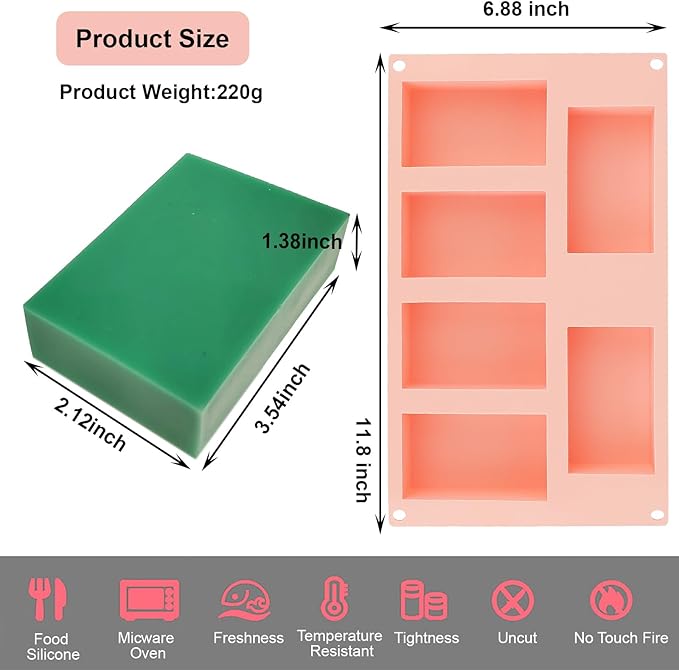 Nalchois Silicone Soap Molds, 6 Cavity Rectangle Silicone Molds for Craft Soap, Cake, Chocolate & Ice Cube Trays, Non-Stick Easy Release BPA Free Loaf Baking Pan Purple