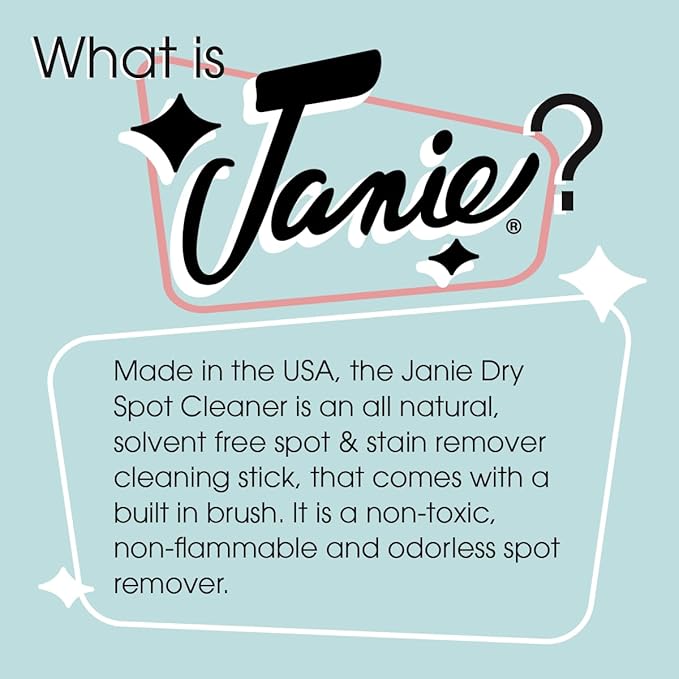 Janie Dry Stick Spot Cleaner (1.8 oz) – Instant Stain Remover Stick for Upholstery – Magic Eraser Pen for Furniture Stains – Compact, Safe, and Easy to Use