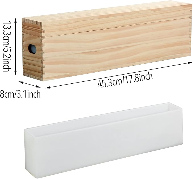 Rectangle Silicone Soap Mold, 2200ml/77oz Tall Skinny Soap Making Mold with Wooden Box and Lid for DIY Soap Making
