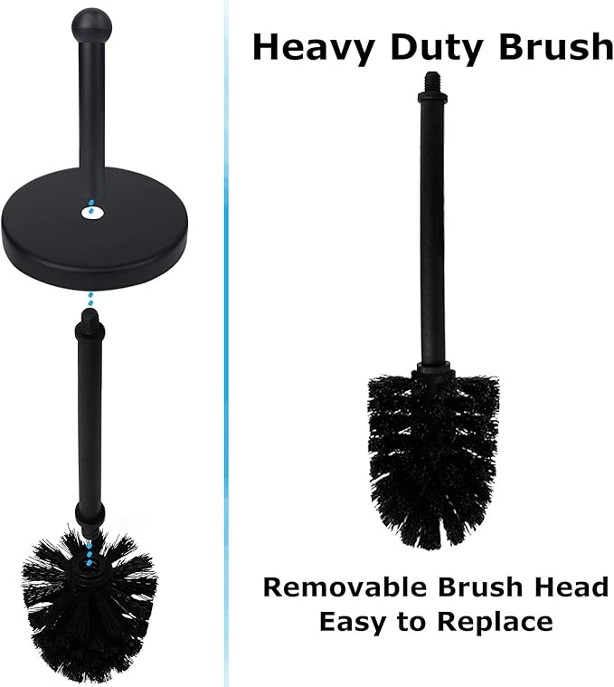 Blue Donuts Toilet Brush and Holder – Cleaning Brush Holder, Toilet Brush with Holder, Toilet Bowl Cleaner Brush and Holder, Stainless Steel, Black