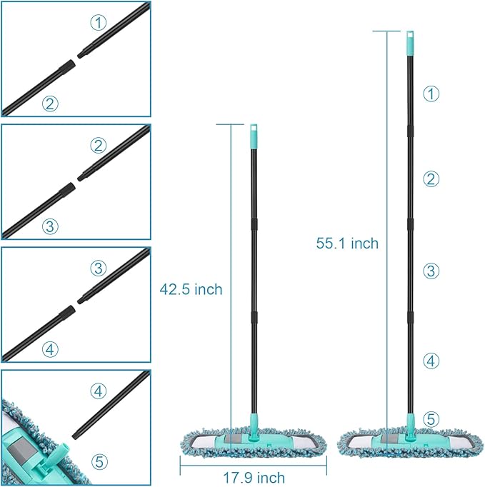 KeFanta Mops for Floor Cleaning with 2 Different Washable Mop Pads, Microfiber Dust Mop for Hardwood Floors with 57" Long Handle, Wet & Dry Mops for Pet Hair Dust Vinyl Wood Tile Laminate Flooring