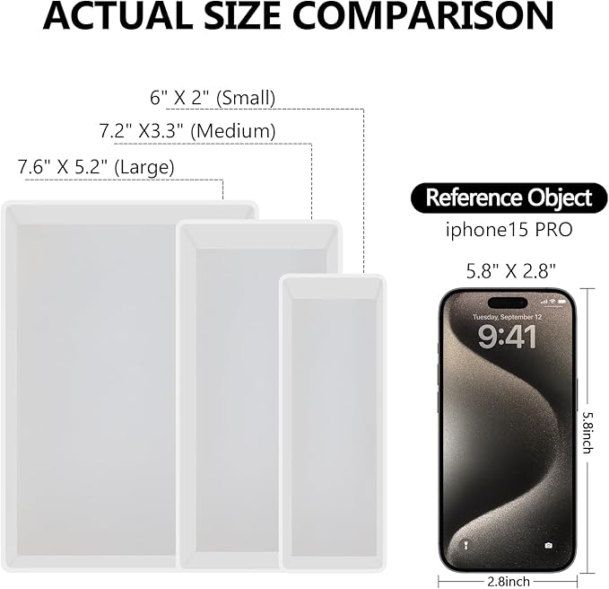 Large Resin Molds, Rectangle Silicone Molds for Epoxy Resin, 5 PCS Cuboid Resin Moulds with Wooden Support, Deep Casting Molds for Preserving Flowers, Insect Specimens, DIY Gifts, Furniture Decoration