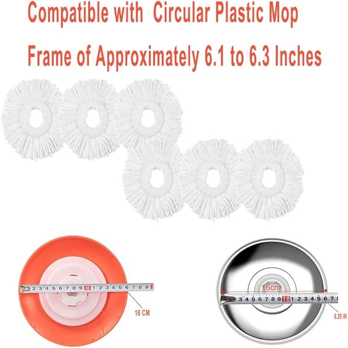 Spin Mop Refills Replacement 360° Microfiber Spin Mop and Bucket Head Round Shape Standard Size Easy Cleaning Spin Mop Systems 6-Pack White