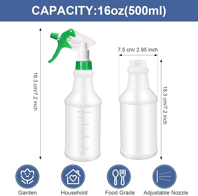 10 Pack Spray Bottles 16 oz Empty Water Spray Bottles for Cleaning Heavy Duty Refillable Squirt ‌container with Measurements Adjustable Nozzle for Household(Yellow,Green,Stylish Style)