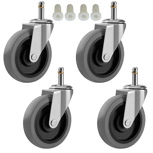 4-Inch Swivel Stem Caster for Rubbermaid Mop Bucket Utility Cart, 7/16-Inch Stem Diameter Rubber Wheel Set of 4, Heavy Duty TPR Weber Grills Shop Vac Replacement Wheels