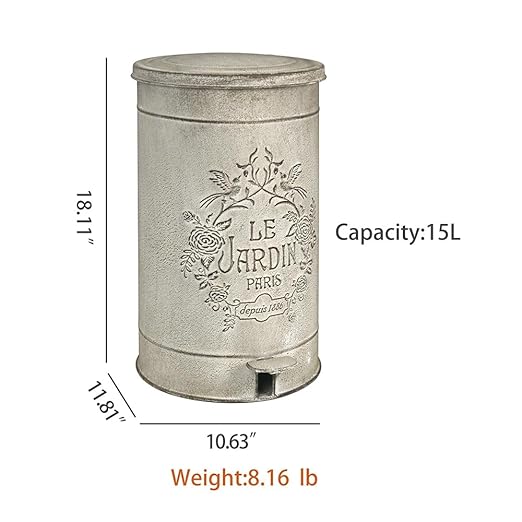 Retro Outdoor Trash Can with Lid 17L/4.5 Gallon Waste Container with Pedal Garbage Poop Bin Kitchen Waste Bins Touchless Bathroom Garbage Can Room Park Garden Decor