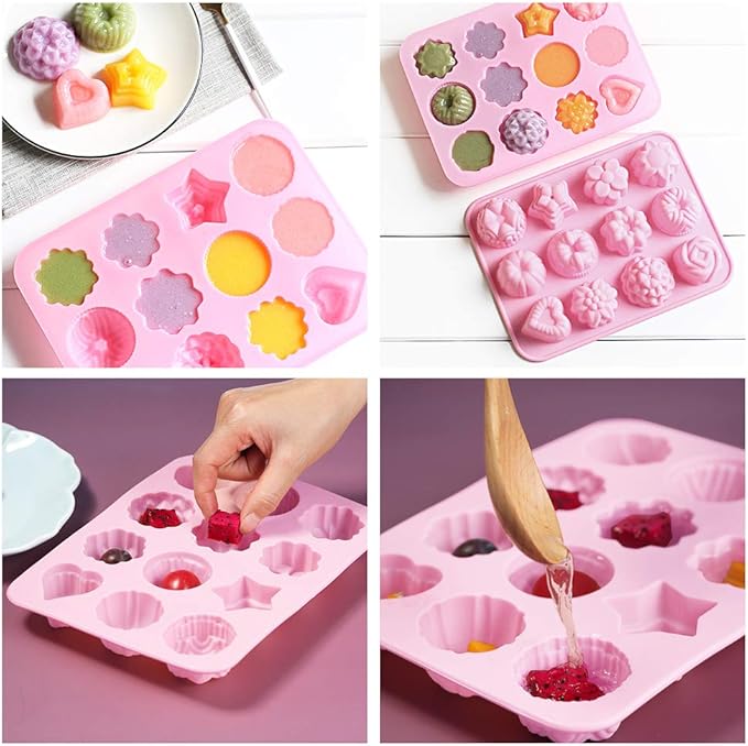 5 Pcs Silicone 3D Flower Shape Chocolate Candy Molds Set, 12 Cavity Non-Stick Food Grade Baking Molds, Ice Cube Trays for Wedding, Festival, Parties