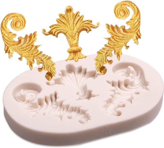 Baroque Feather Chocolate Molds Silicone, Scroll Relief Border Fondant Molds, for Wedding Party Cake Decoration, Cupcake Toppers, Sugar Craft Gum Paste Polymer Clay Pie Candy
