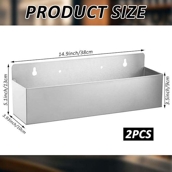 2 PCS 15 Inch Single Speed Rail Stainless Steel Liquor Bottle Holder Wall Mounted Spray Bottle Rack Drink Rail Shelf for Bars, Restaurants