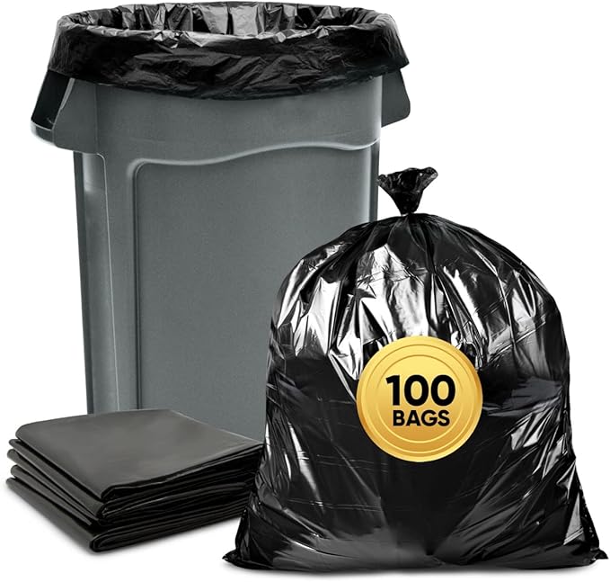Tasker 44-45 Gallon Trash Bags Heavy Duty, (Value 100 Bags w/Ties) Extra Large Black Trash Bags - 39 Gallon - 40 Gallon - 42 Gallon - 45 Gallon - Large Black Garbage Bags Heavy Duty