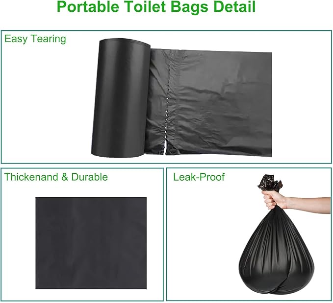 40 PCS Portable Toilet Bags for Camping, Biodegradable Porta Potty Bags - 8 Gallon Thickened Waste Bags Fit for 5 Gallon Bucket, Camping Poop Bag, Trash Bags for Home Boating Travel Outdoor