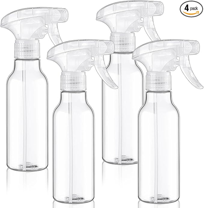 Cosywell Plastic Spray Bottles 8.8oz/260ml 4 Pack Empty Spray Bottle for Cleaning Mist/Stream Heavy Duty Water Spraying Bottle for Cooking Solutions Essential Oils Hair Care(Clear)