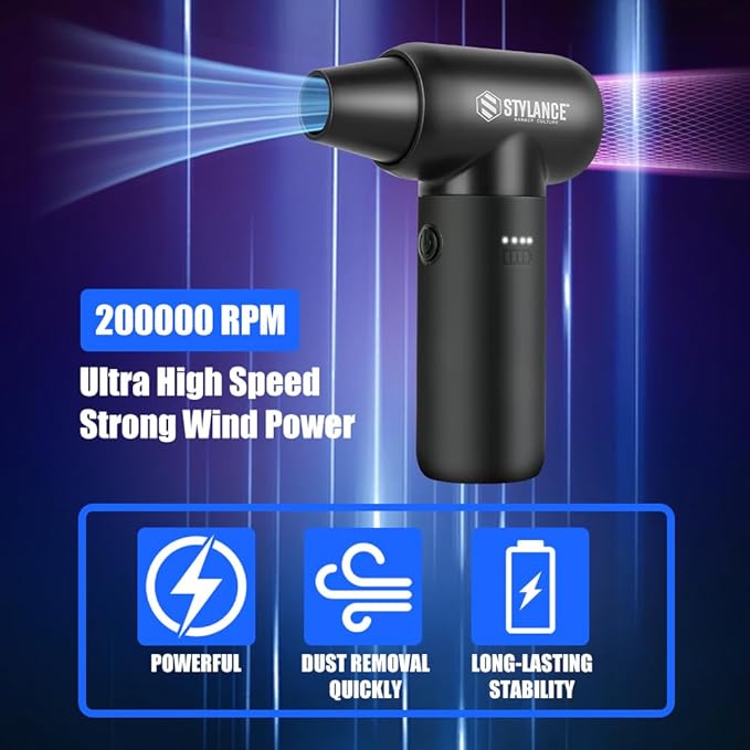 Compressed Air Duster - Barber Blower, Electric Duster, 3 Gear Mini Portable Jet Dry Air Blower, Cordless Vacuum Cleaner, for PC, Office,Salon, Fan, Laptop, Keyboard, Car (Black)