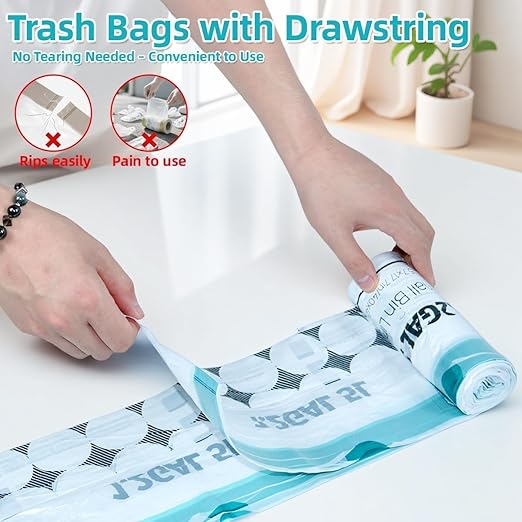 OKKEAI 1.2 Gallon Mini Drawstring Trash Bags, Small Bathroom Garbage Bags 5L – Leak-Proof Tear-Resistant Wastebasket Liners for Bathroom, Office 70 Count