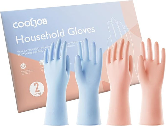 COOLJOB 2 Pairs Thickened Rubber Gloves with Cotton Lining & Non-slip Grip, Colorful Household Long Lasting Dishwashing Gloves for Kitchen & Bathroom Cleaning, Orange & Blue, Medium