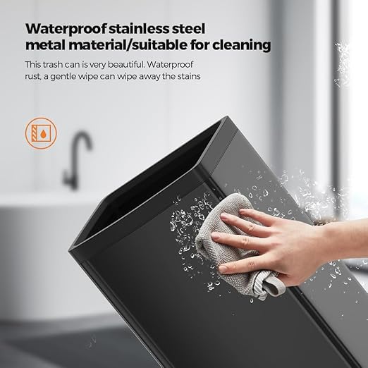 6.6 Gallon/25L Stainless Steel Square Trash Can, Large Capacity Kitchen Garbage Can, Business Trash Bin, Tall, Elegant, Black Waste Basket, for Home, Office, Hotel (25L Black)