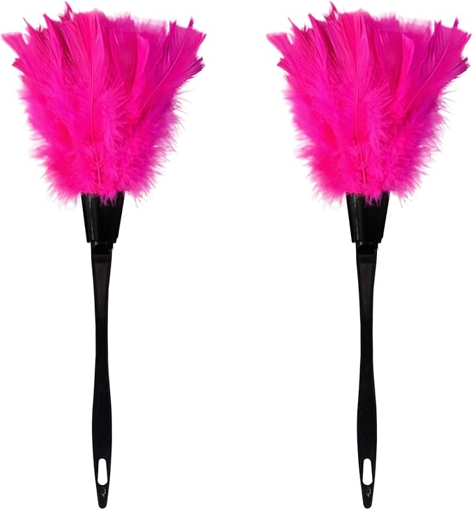 Turkey Feather Dusters for Cleaning Home Blinds Kitchen car Office, Eco-Friendly Reusable （2 pcs Rose red）
