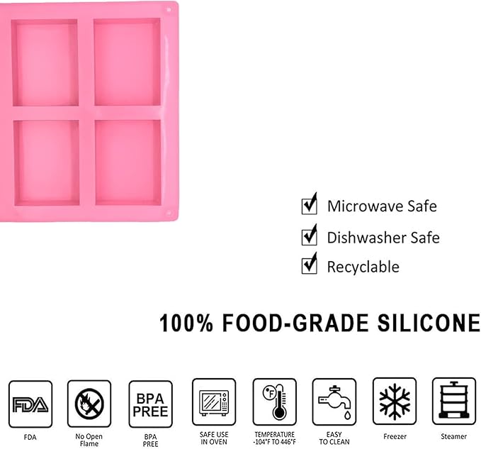 3 Pack Silicone Soap Molds - 6 Cavity Rectangle Molds for Craft Soap, Muffin, Loaf, Cornbread, Cake, Chocolate & Ice Cube Trays (Blue, Pink, Purple)