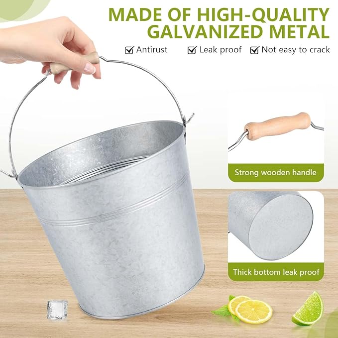 OBTANIM 4 Pack 8 Quart Galvanized Metal Buckets Champagne Drink Cooler Storage Ice Pails with Handle for Plants, Succulents, Party Favors Organizing Home Parties Bar Cooling Supplies