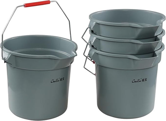 Jekiyo 4 Pack 14 Quart Commercial Cleaning Bucket Pail with Pour Spout and Handle, Grey
