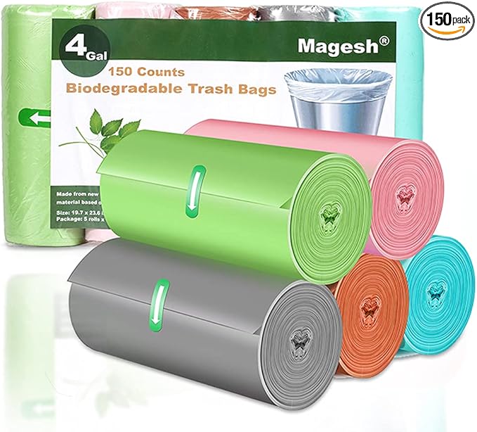 Small Trash Bags Biodegradable, Magesh 4 Gallon Trash Bag/Garbage Bags, Extra Strong 150 Count Small Garbage Bags 4 Gallon Leak-proof, Unscented for Bathroom Bedroom Office Kitchen