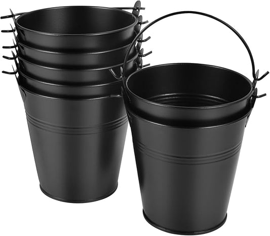 OBTANIM 7 Pack Black Metal Buckets with Handle Galvanized Ice Pails for Plants, Succulents, Party Favors Organizing, Rustic Home Decor or Classrooms Pencil Storage (4 x 2.8 inch)