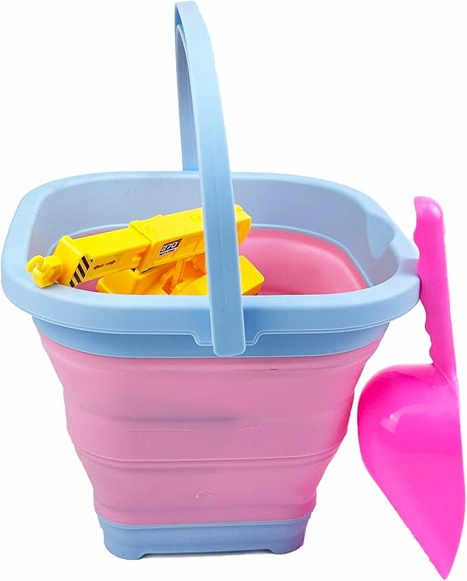 SAMMART Collapsible Rectangular Cleaning Bucket 5L (1.3 Gallon)- Foldable Camping Beach Sand Water Pot Pail- Portable Space Saving Tub for Household, Outdoor Car Washing (Cool Blue/Maglia Rosa)