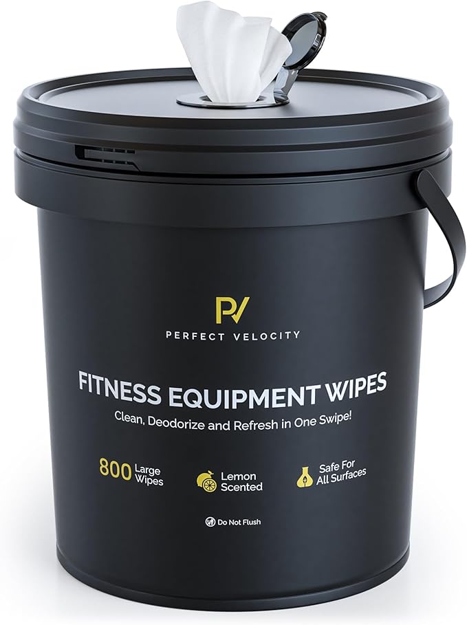 Fitness Equipment Wipes with Reusable Bucket Dispenser - 800 Pre-Moistened Lemon Scented Multi-Surface Wet Wipes - All Purpose Gym Cleaner for Yoga Mats & Exercise Equipment
