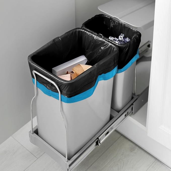 Teivio 20 Gallon 60 Counts (fit 18-20 Gal) Large Drawstring Trash Bags Strong Tall Kitchen Compactor Bags Garbage Bags for Home/Office/Light Residential Waste/Outdoor Trash Can, Lawn，Black Trash Bags