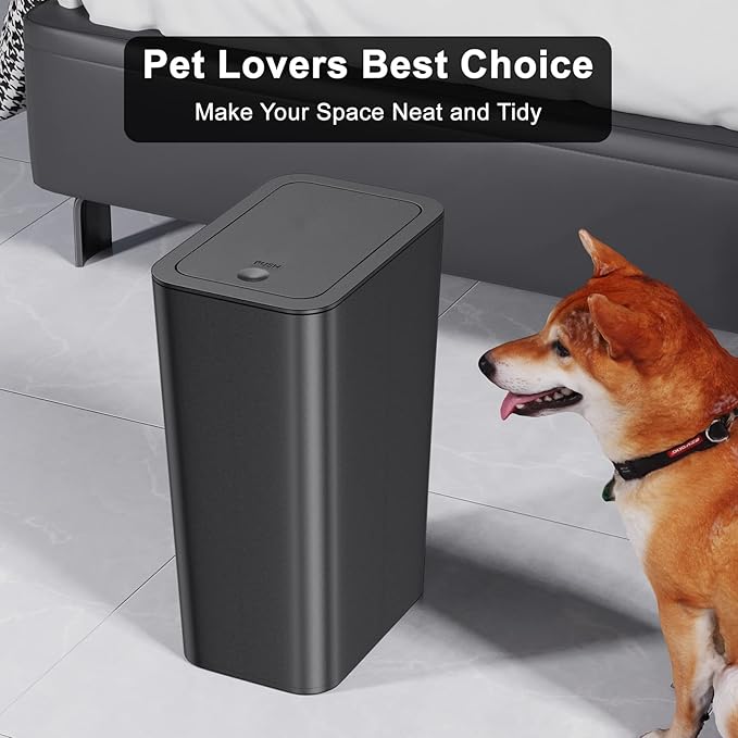 N. NETDOT 3 Pack 10 L/2.6 Gal Bathroom Trash Can with Lid, Small Kitchen Trash Bin with Press Type Lid, Black Trash Can/Slim Garbage Cans/Trash Bin/Waste Basket for Bathroom,Kitchen,Office,Bedroom