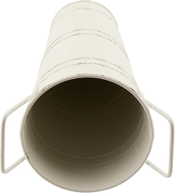 4 Pack 9 Inch Tall Galvanized Flower Bucket, Beige Farmhouse French Flower Bucket with Handle, Rustic Buckets Vintage Metal Vases for Flower, Centerpieces, Floral Wedding Arrangements