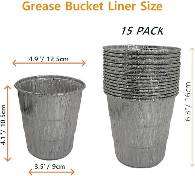Firsgrill Grease Bucket & Liners Replacment Traeger Drips 20/22/34 Series, Pit Boss Z Grill, Green Mountain, etc Pellet Wood Grill Smoker Buckets (16, Bucket +Liners)