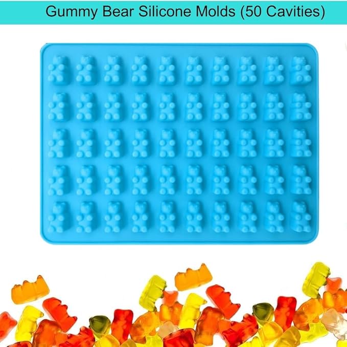2 Piece Gummy Bear Silicone Molds, Non-Stick Chocolate Candy Mold with 2 Droppers Food Grade (Blue)