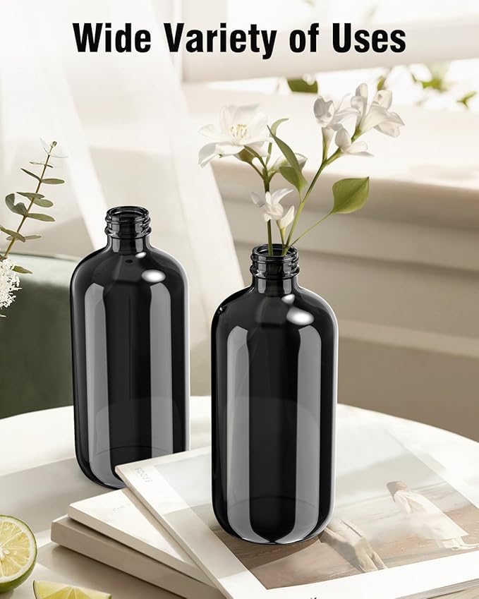 Glass Spray Bottle, Black Glass Spray Bottle Set & Accessories Refillable for Plants Window Cleaners Aromatherapy Facial hydration Watering Flowers Hair Care (2 Pack/16oz) (Black)