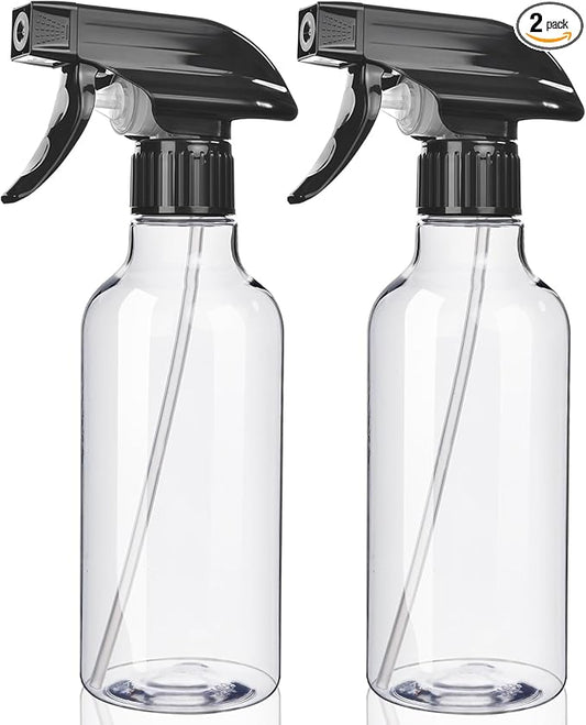 Spray Bottles 2-Pack, 10 Oz, Mist & Stream, Heavy Duty Spraying Empty Water Sprayer Bottle, BPA Free Plastic Refillable Containers for Cleaning Solutions, Plants, Hair, Essential Oils (Clear)