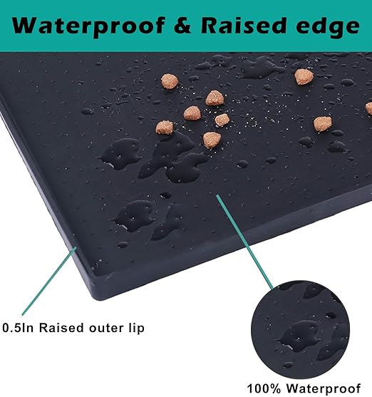 Trash Can Mat, Waterproof Raised Edge Silicone Under Garbage Can Mat, 11.8" X18.9" Non-Slip Trash Can Pad for Kitchen Office Bedroom Reduce Floor Carpet Wall Scratches, Black