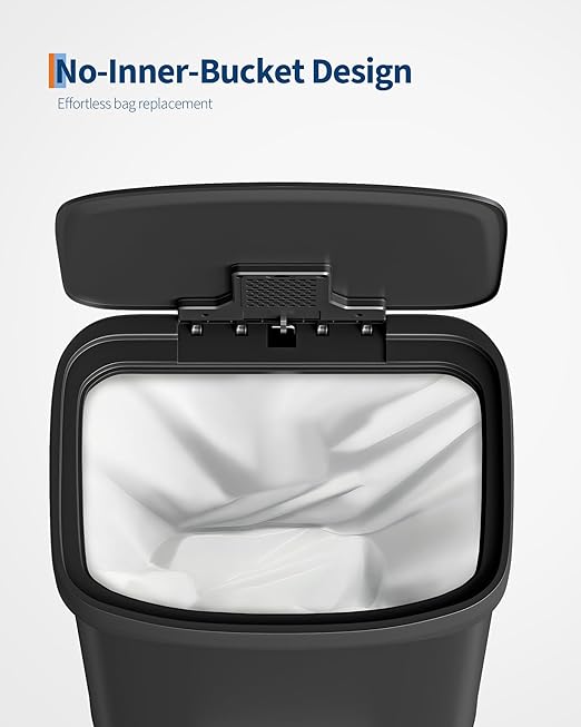 Garvee 16 Gallon / 60 Liter Metal Trash Can with Lid, Large Garbage Can for Kitchen, Rustproof Step-on Kitchen Metal Trash Bin with Liner Rim, Rear Handle, Soft Close Plastic Lid, Black